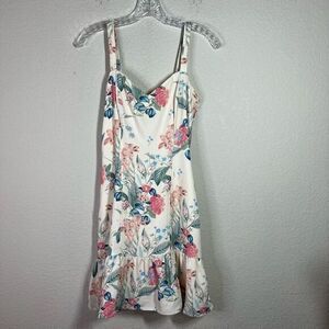 Parker Womens White Multicolor Yuna Dress‎ Mini Floral Pleated Hem Tie Back Sz 6